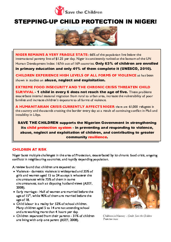 Stepping up Child Protection in Niger! Key facts and features on child